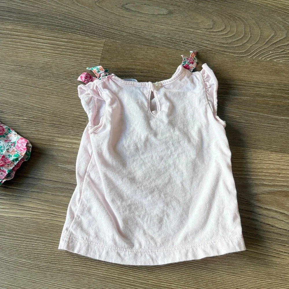 Jacadi baby girl floral bow embellished cotton shirt and pants set